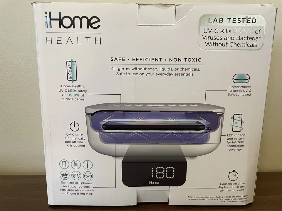 iHome Health UVCPRO Desinfectante/Altavoz Bluetooth Cargador de Alarma iUVBT1 SIN USAR - 426 Foto 2 de 4