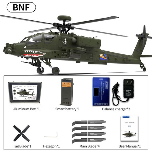 Helicóptero YXZNRC F11 AH-64D Apache 6 canales 3D 6 ejes giroscopio 2,4G Flybarless RC RTF - Imagen 23 de 23