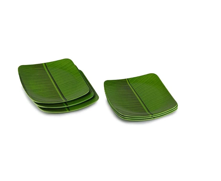 Banana Leaf South Indian Ice Cream Starters Serving Melamine Plate 7" Pack of 6 - Image 2 of 4