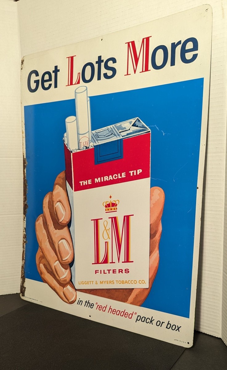 1950's Vintage L&M Cigarettes Embossed Litho Metal Sign A-761