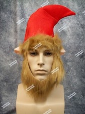 Christmas Elf Costume Set Red Hat Furry Beard Fabric Ears Santa's Helper Gnome