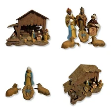 Vintage 1950s Italian Nativity Scene with Stable, Music Box, 9” x 12”