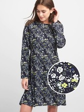 NWT Gap Long sleeve swing dress, navy floral SIZE XS             #907411 E220