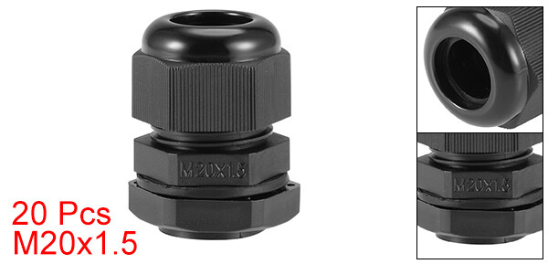 20pcs M20x1.5 Cable Gland 6mm-12mm Wire Hole Waterproof Nylon Joint Adjustable