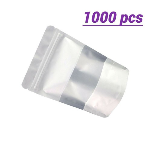 5.5x7.75in White Foil Mylar Matte Reclosable Stand Up Bag w/ Window & Machine - Picture 13 of 14