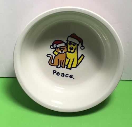 LIFE IS GOOD CHRISTMAS "PEACE" HAUSTIERSCHALE SCHALE Futter Wasser Keramik rot 6" NEU