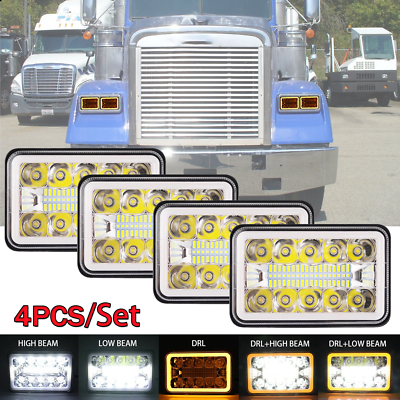 #ad #ad 4PCS For Freightliner FLD120 112 Classic 4x6#x27;#x27; LED Headlights Hi Lo Beam DRL DOT $47.12