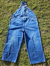 Carhartt Men's 46x25 Blue Jean Denim Bib Overalls AS IS TEAR RIPPED SEAM TU1
