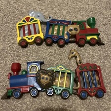 Vtg Pair Burwood Circus Animal Train Wall Decoration 1991 Lion Giraffe Bear 3109