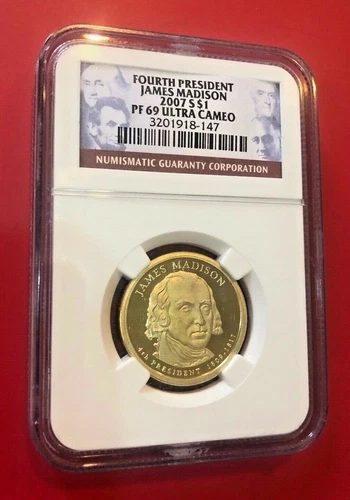 FOURTH PRESIDENT JAMES MADISON 2007 S DOLLAR NGC PF 69 ULTRA CAMEO