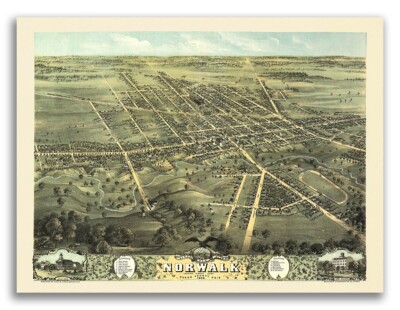 1870 Norwalk Ohio Vintage Old Panoramic City Map - 20x28