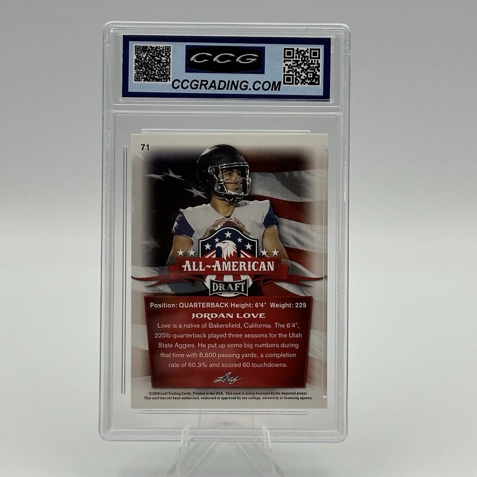 Jordan Love 2020 Leaf Draft Gold #71 Rookie CCG 9.5 Mint+ - Image 2 of 2