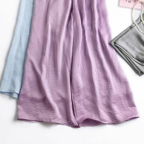 Damen Hose weites Bein drapiert Kunstseide Hose elastisch hoher Bund seidig glänzend - Bild 8 von 18