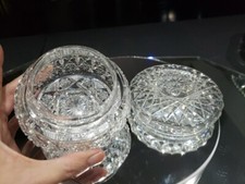 Powder Jar Box Lid Vanity American Brilliant period Cut Glass sterling arcadia