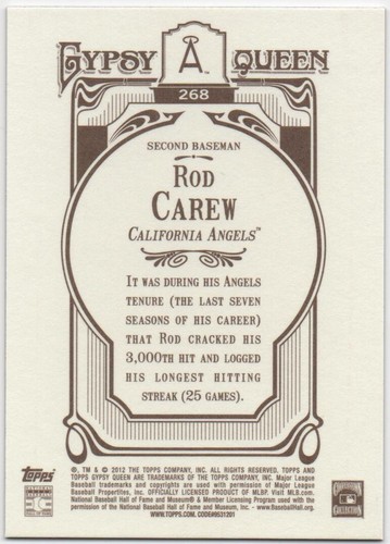 Rod Carew 2012 TOPPS GYPSY QUEEN Framed Gold #268 Angels - Picture 2 of 2