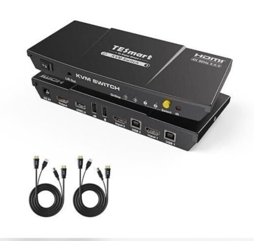 TESmart Newest HDMI KVM Switch 2 Port 4K@60Hz Ultra HD 2x1 with 2 Pcs 5ft KVM M1
