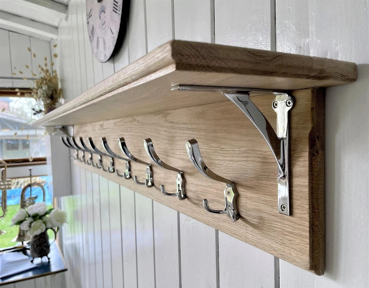 Coat Rack with Shelf Country Cottage Solid Oak Handmade Modern