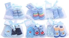 Baby Boy Sock & Mitten Gift Set – 2 Packs – 100% Cotton, Knit, Striped