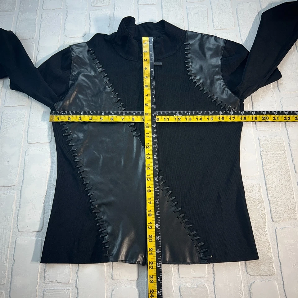 Chaqueta Suéter Yuka Para Mujer Grande Negra Imitación Cuero Acanalado Tejido Cremallera Punto Látigo Foto 2 de 4