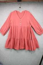 Madewell Tiered Lightspun Orange Clay Peasant Dress-V-Neck-Size 8