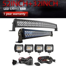 5D 52" Curved 300W LED Light Bar with 32" Straight 180W Bar 4X 4" Pods for ATV