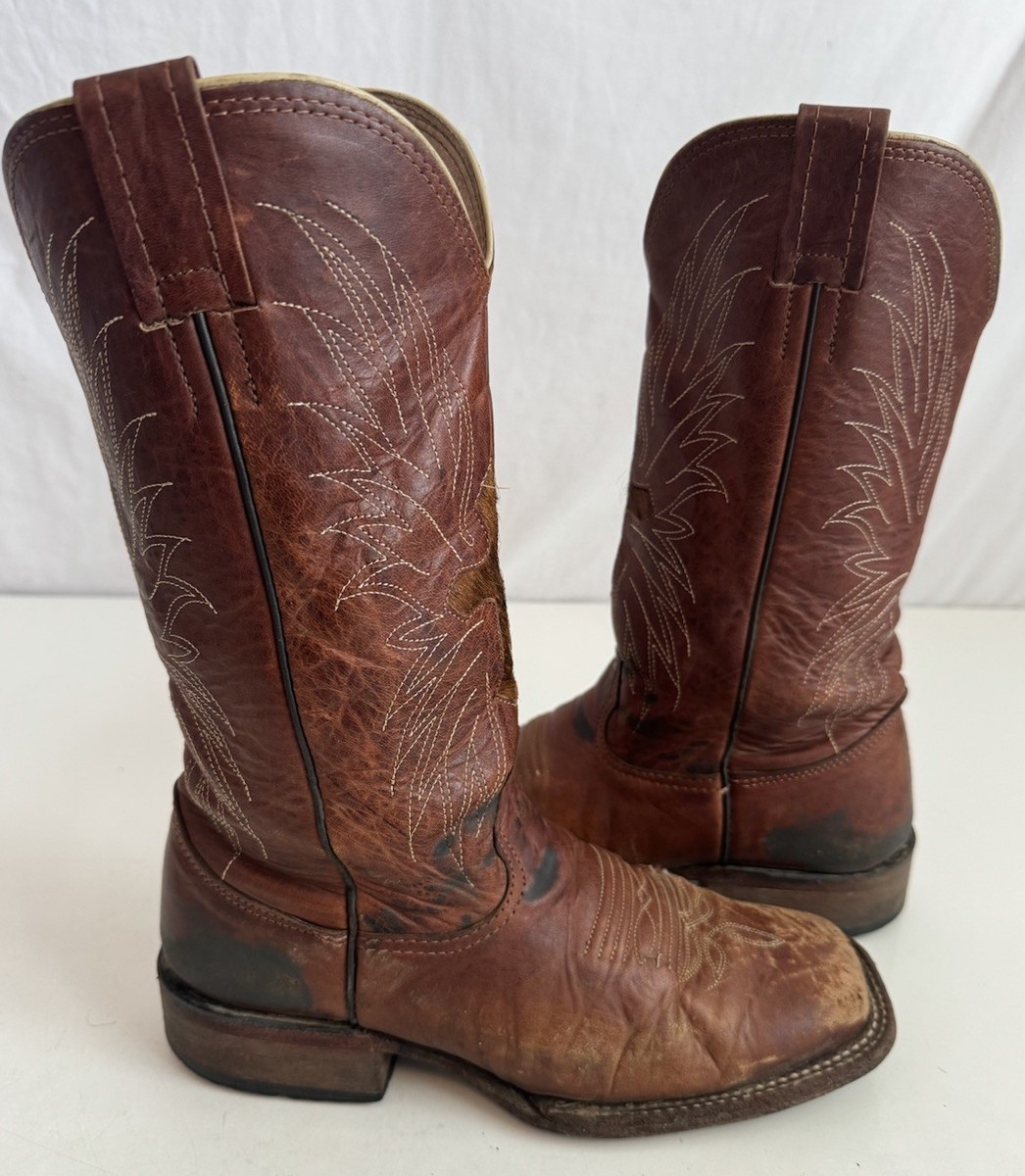 Larry Mahan Leather Cowgirl Boots Size 7B Woman's Square Toe Calf