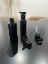 50 x 100ml Gloss Black Round Plastic Bottles and pump dispensers.