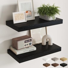 Set of 2 12 Inch Deep Floating Shelves, Rustic Wood Grain, Black