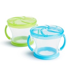 No Spill Snack Cups for Toddlers 2 Pack Blue and Green Reusable Snack Container