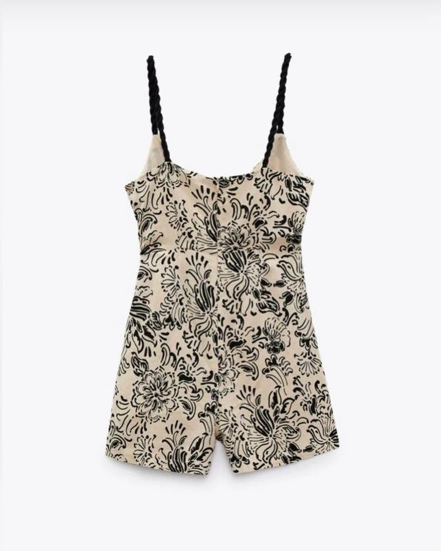 Effortlessly Chic Zara Printed Rustic Romper Skor… - image 2