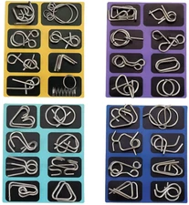 Metal Brain Teaser Puzzles, Set of 32 with Pouch, Steel IQ Games Physics Mind