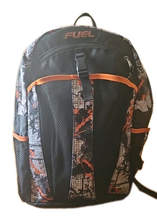 School, Camping, Hiking, Black/orange/urban Grid Print 18in