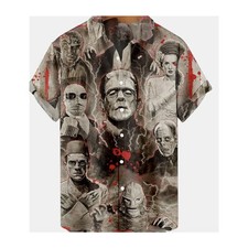 Classic Horror Monster Movie Frankenstein 3D Printed Unisex Button Up Shirt Top 