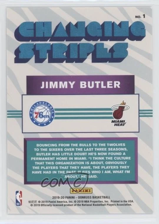 2019-20 Panini Donruss Changing Stripes Holo Red Laser /99 Jimmy Butler #1 - Image 2 of 2