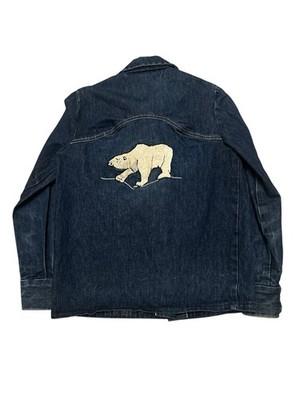 VTG 50 s 60 S HOMEMADE DENIM PEARL SNAP SHIRT POLAR BEAR CHAINSTITCH LARGE