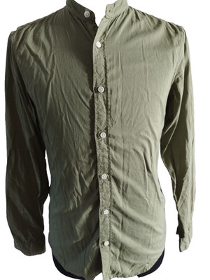 Pull&Bear Herren Hemd Grün Stehkragen Größe S Baumwolle Langarm #