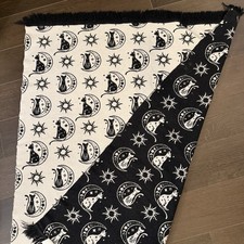 Celestial Throw Cat Moon Sun Fringed Reversible Boho Witchy Whimsygoth Blanket