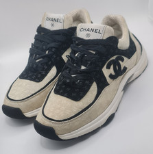 Chanel Cream  Black Suede CC Low Top Sneakers 37 US 6.5