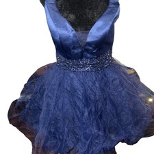 Morilee Madeline Gardner Navy Blue Beaded Tulle Prom Homecoming Dress Size 8