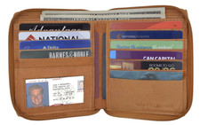 Genuine Leather Men Zip Around Hipster Bifold Tall Wallet 10 ID Card Holder