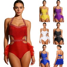 Womens Leotard Party Jumpsuit Sleeveless Bodysuit Training Glittery Samba Dance