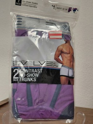 Evolve Mens Cotton Spandex No Show Trunks 2 Pk Medium 32-34 Pur Nvy New NIP NOS 