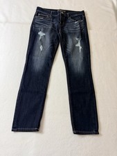 Express Jeans Womens 10 Short Blue Mid Rise Legging Stretch Distressed Denim