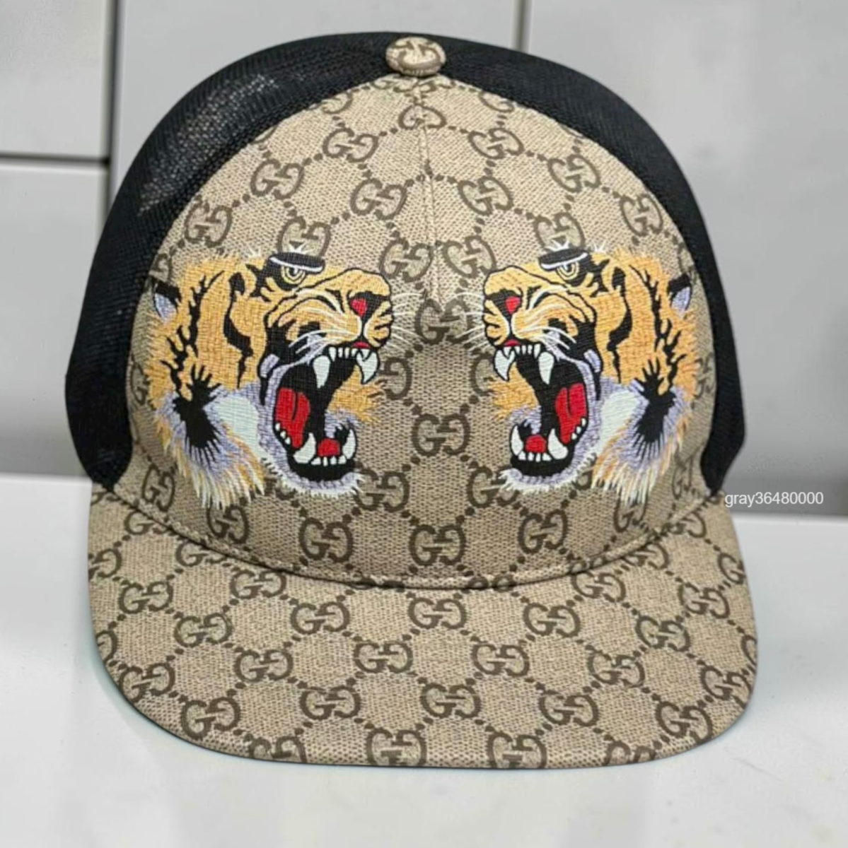 Gucci Hat Tiger Print Monogram Beige Baseball Cap Size M | eBay
