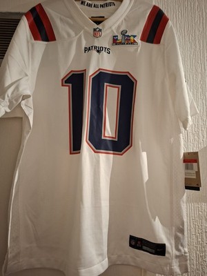 Herren Nike Drake Maye weiß New England Patriots Super Bowl LX Patch Spiel Trikot
