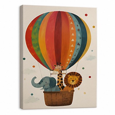 Safari Animals Hot Air Balloon Canvas Wall Art Cute Nursery Decor Poster  8*10