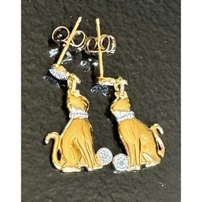 925 STERLING SILVER VERMEIL AND DIAMOND KITTI CAT EARRINGS SKY