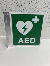 AED Defibrillator Sign Metal Flag Mount Rigid Clearly Show Where Defib Is Stored