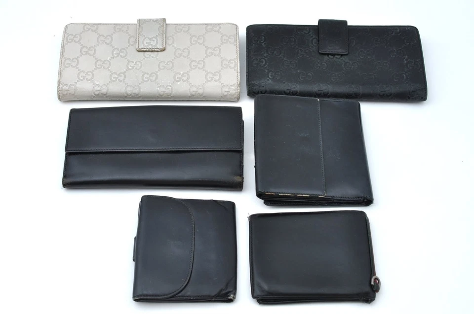 Auténtico GUCCI Vintage Cartera Larga Doble Cartera Cartera Cuero Negro 6 Set L2828 Foto 3 de 4