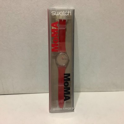 MoMa Swatch Watch Red Band Swiss Made NEEDS BATTERY